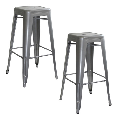 AMERIHOME Loft Silver Metal Bar Stool, PK2 BS0302PK